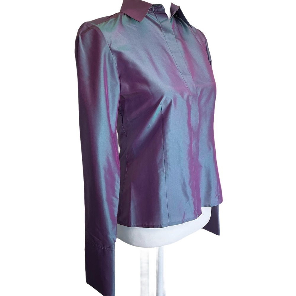 Vintage Iridescent Classic Silk Button Front Blouse Top Garfield & Marks - Picture 2 of 8